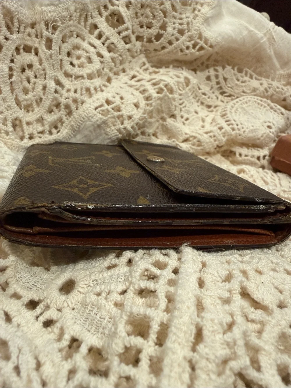 VINTAGE Louis Vuitton Brown & Tan Monogram double side Snap Wallet
